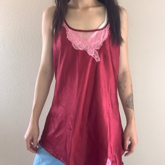 Vintage 90's Burgundy and Pink Lace Tank - Picture 2 of 5